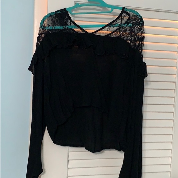 American Eagle Outfitters Tops - Black long sleeve ruffle blouse